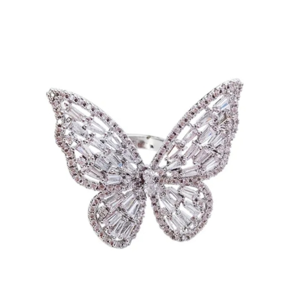Adjustable Rhinestone Butterfly Ring - Picture 2 of 3